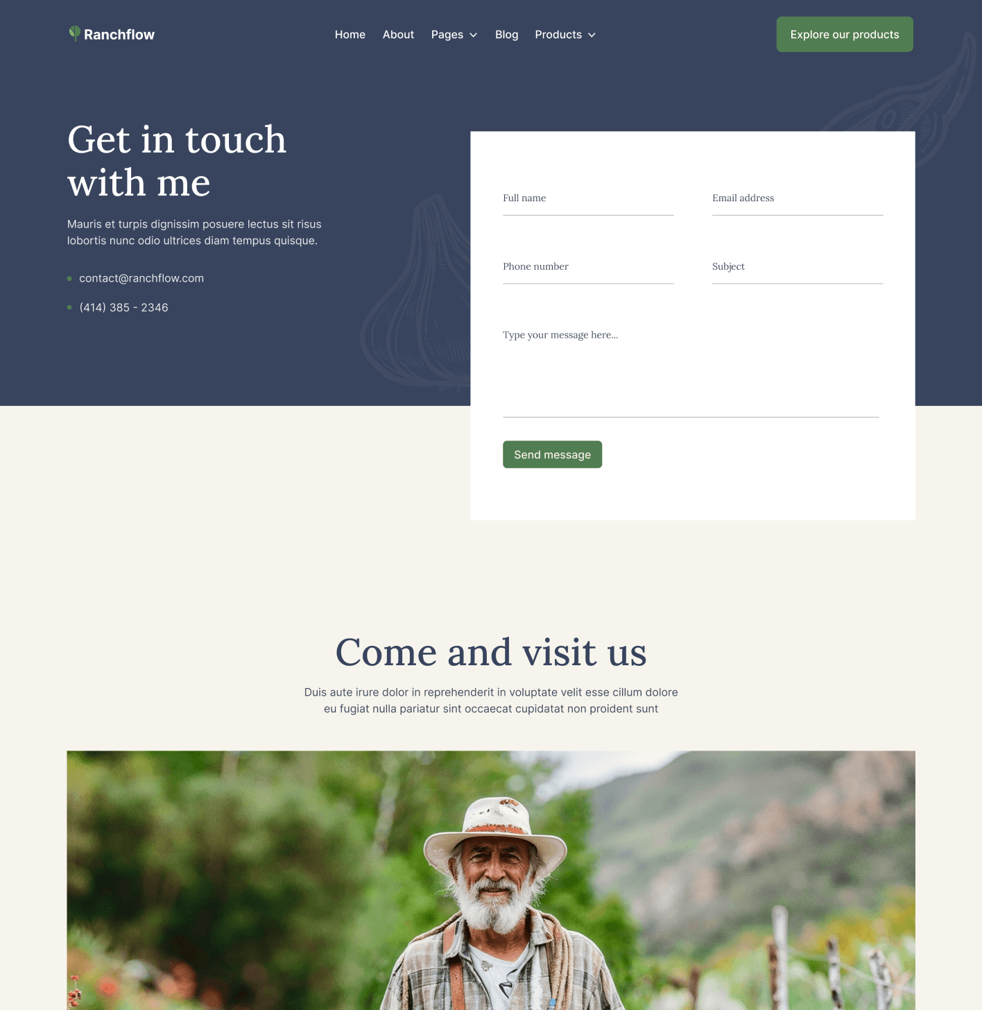 Ranchflow - Contact V2 Page - Farm Webflow Template